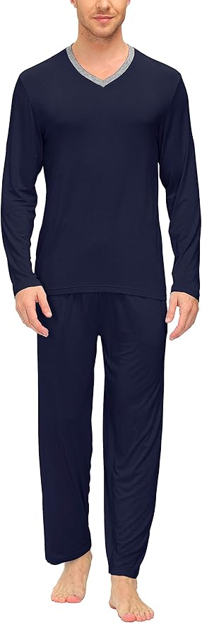 JINSHI Men's Pajama Sets Sleepwear Nightwear Lightweight Quick Dry Soft 2 Piece Long Sleeve Mens Loungewear Sets with Pocket