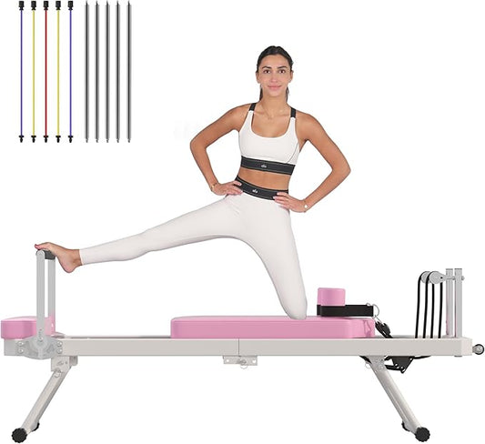 DlandHome Pilates Reformer, Foldable Pilates Reformer Machine with Springs & Resistance, Suitable for Advanced and Beginners Users Adjustable Pilates Equipment for Full-Body Home Workout Up to 330 lbs