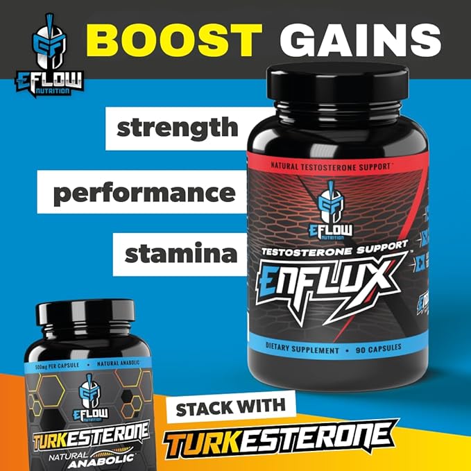 eFlow Nutrition Enflux Natural T Support with KSM-66 Ashwagandha - Supplement to Support Lean Body Mass for Men and Women - Fenugreek, DIM, Longjack & AstraGin - 90 Capsules (30 Day Supply)