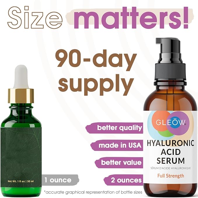 GLEOW New 2024 Pure Hyaluronic Acid Serum for Face - Hydrating Serum for Women - Hyaluronic Acid Pure Face Serum for Women - Face Serum for Dry Skin with Dark Spots 2oz