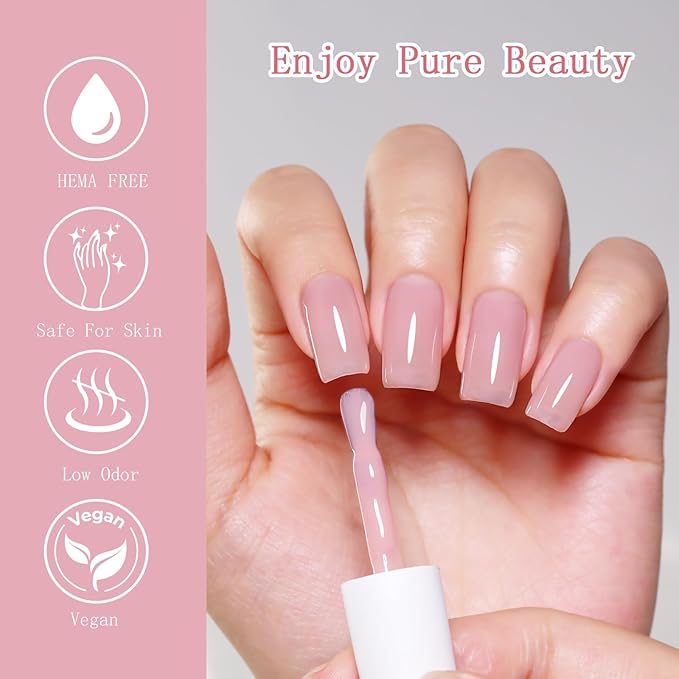 10ml Hema Free Gel Nail Polish Set, 6 Colors Transparent Jelly Gel Polish Kit Sheer Nude Pink Skin Tones Neutral Brown Soak Off Manicure for Salon and Nail Art DIY
