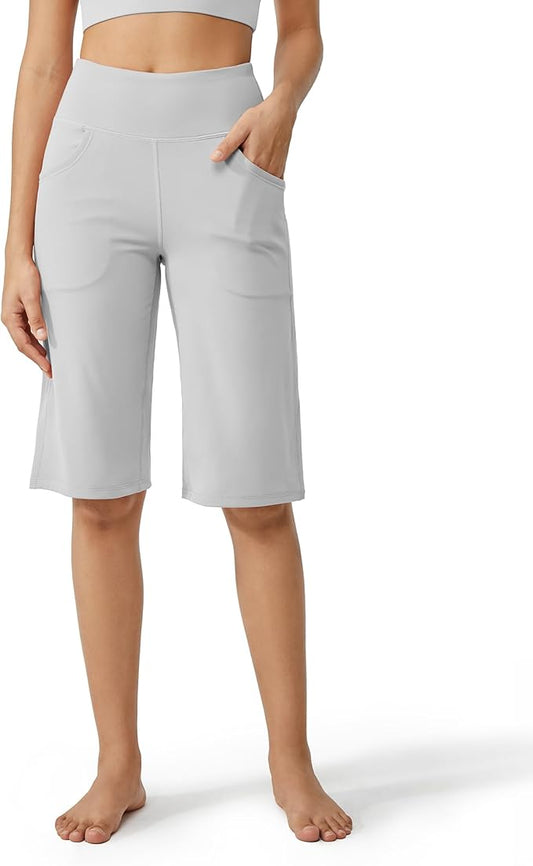 Promover Capri Pants for Women Wide Leg Yoga Cropped Pants with Pockets Loose Casual Summer Pants