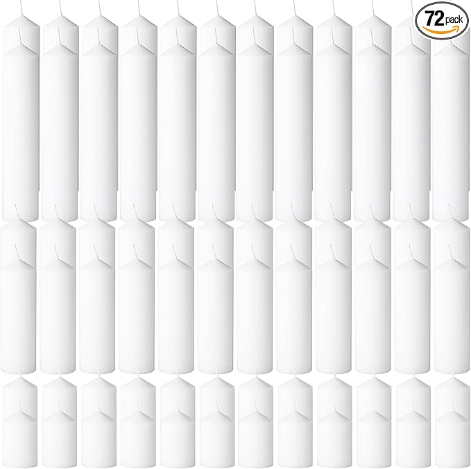 72 Pack White Pillar Candles Bulk Set, 2x3 2x6 2x8 Inch - 24 Each Size, Dripless Smokeless Clean Burning for Wedding Centerpieces, Home Decor, Church, Romantic Ambiance！