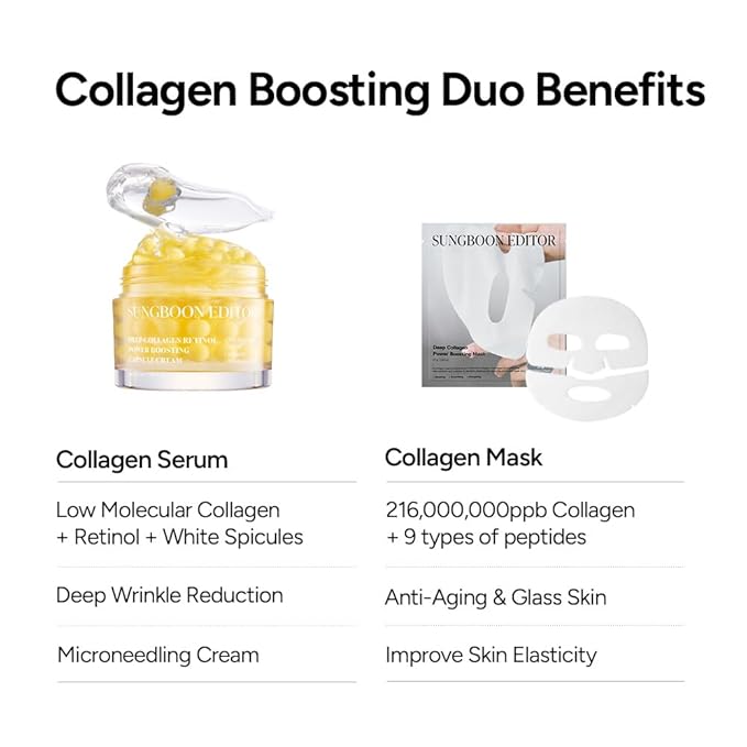 SUNGBOON EDITOR Deep Collagen Boosting Duo : Deep Collagen Mask (4ea) & Power Boosting Capsule Cream, Skincare Gift Sets for Mom