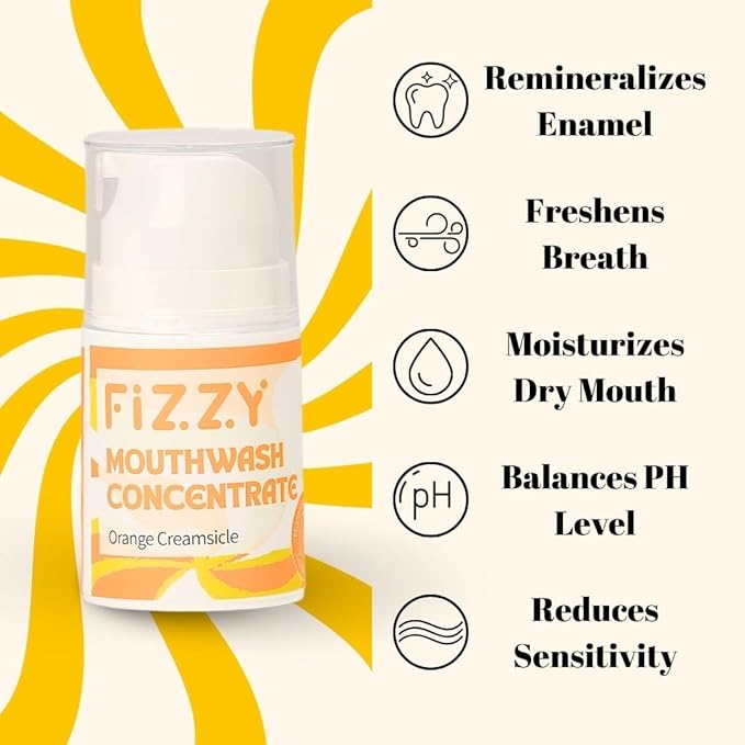 Fizzy Mouthwash Concentrate | Remineralizing Enamel Repair, Nano Hydroxyapatite | 20X Concentrated Travel Size | No Fluoride, Alcohol, Dye | Xylitol, Dry Mouth | Kids & Adults | Orange Creamsicle
