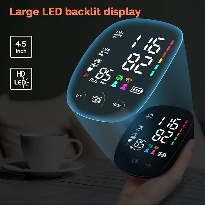 Blood Pressure Monitor Automatic Upper Arm Blood Pressure Cuff, 9"-21" Adjustable Extra Large Bp Cuff with Clear LED Display, Dual User 240 Set Memory Digital Bp Machine for Home Use with Carrying Bag
