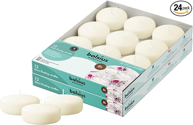 BOLSIUS 3 Inch Ivory Floating Candles - 24 Count Unscented - Premium European Quality - Imbue Breathtaking Ambiance for Romantic Wedding Centerpieces, Decorations, Events, Pool, Holiday, and Parties