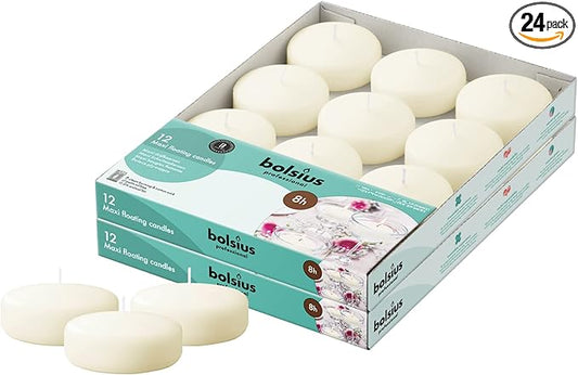 BOLSIUS 3 Inch Ivory Floating Candles - 24 Count Unscented - Premium European Quality - Imbue Breathtaking Ambiance for Romantic Wedding Centerpieces, Decorations, Events, Pool, Holiday, and Parties