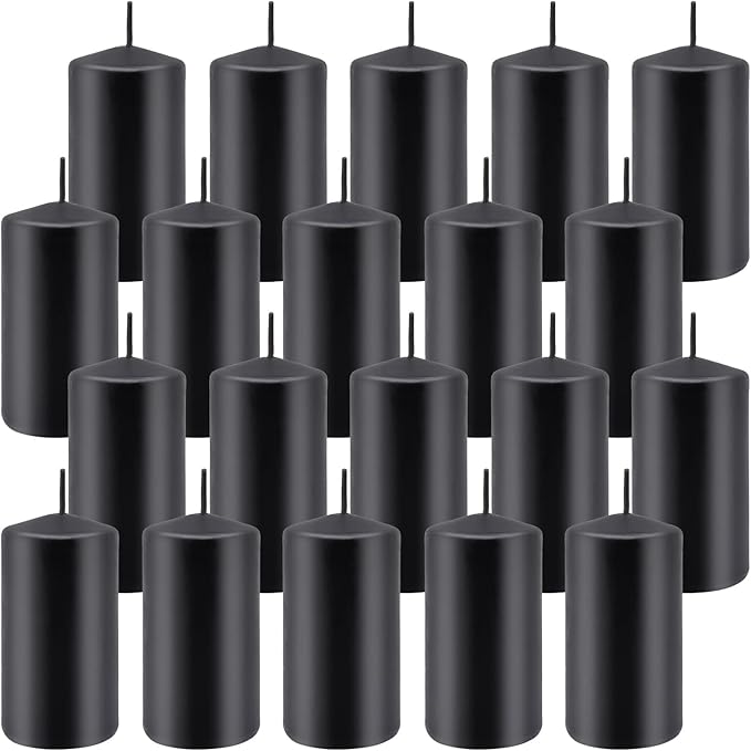 Set of 20 | 2X 4 inch Tall Pillar Candles, Soy Wax. Perfect for Dinner, Home Decoration, Party, Wedding.(Black)