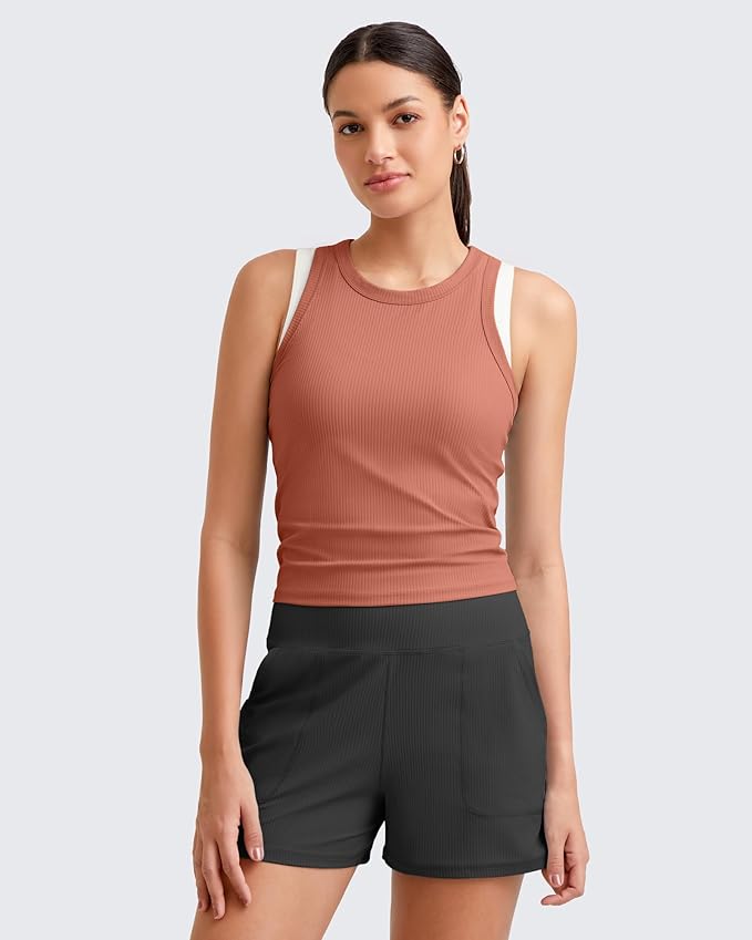 G4Free Workout Tank Tops for Women Slim Fitted Racerback Ribbed Athletic Gym Yoga Tanks Summer Casual