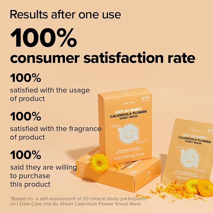 I DEW CARE Calendula Sheet Face Mask - Korean Skincare for Hydrating and Calming Skin | Face Masks with Calendula Extract & Niacinamide, Moisturizing Korean Skin Care, Sheet Masks for Women, 10EA