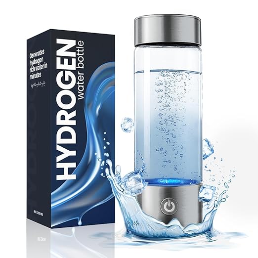2025 New Glass Hydrogen Water Bottle Generator, 14oz/420ml with 2200ppb in 3 min SPE/PEM Technology, Portable H₂ Maker Water ionizer Machine for Home, Office & Travel, Rechargeable