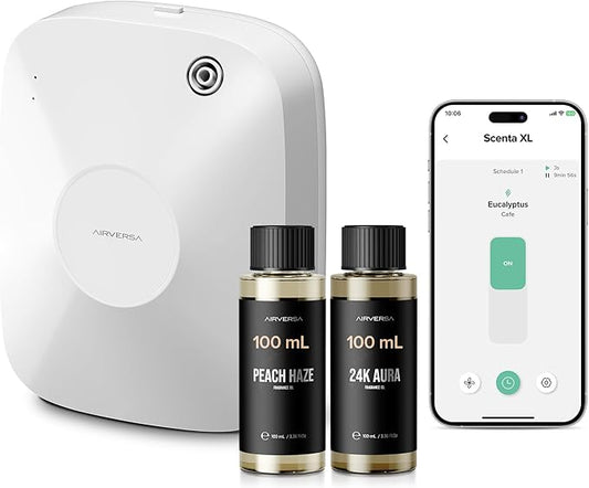 Airversa Smart Waterless Essential Oil Diffuser, 400mL Capacity with 200mL Fragrance Scent Oils, Up to 2000 sq ft Aromatherapy Scent Air Machine for Large Room and Commercial Use, ANA White Kit