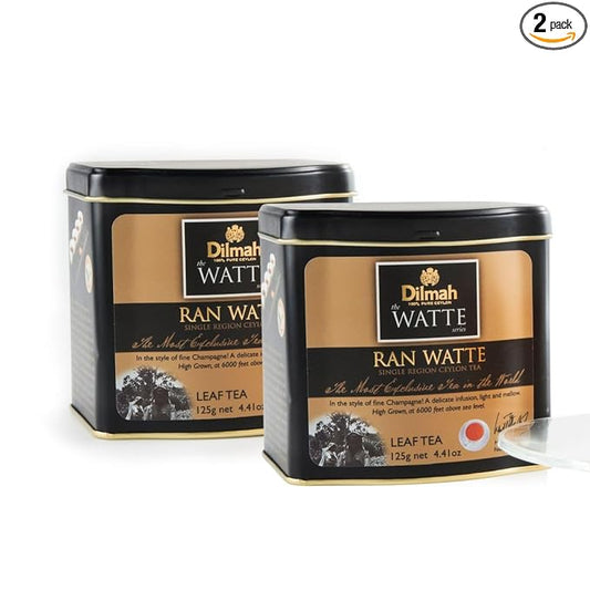 Dilmah Ran Watte Ceylon Black Tea Tin Caddy - 250g Loose Leaf | Single Region Pure Ceylon Tea | Packed at Source | 2 Tins, each 125g