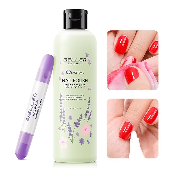 Gellen Professional Jasmine Scent Nail Polish Remover with Corrector Pen Kit, 280ml Gentle & Non-Drying Formula with Aloe & Vitamin E, Precision Cleaning Pen with Refill Tips for Nail Art