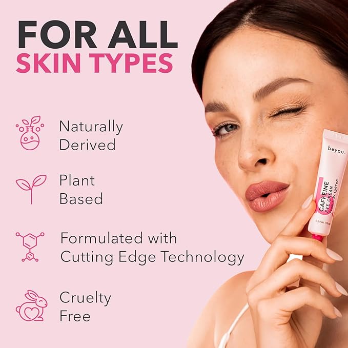 Beyou. Caffeine Eye Cream – K-Beauty Clean Skin Care – Anti-Aging Hydrating Under Eyes Cream with Caffeine and Hyaluronic Acid – Reduces Puffiness, Dark Circles & Fine Lines – Korean Skincare – 0.5 oz