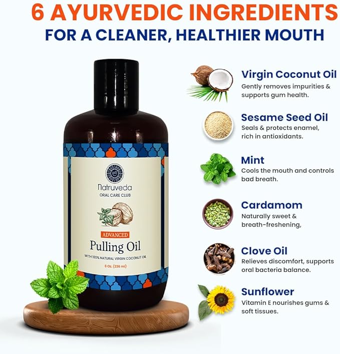 Coconut Oil Pulling Mouthwash – 8 oz, Virgin Clove & Mint Blend, Ayurvedic Oral Rinse for Teeth Whitening, Natural Mouthwash for Gums, Gentle Pulling Oil for Daily Use