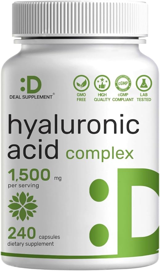 Deal Supplement Hyaluronic Acid Supplements 1,500mg – 240 Capsules, with MSM & Vitamin C – Pure 95% | Non-GMO + Plant Based HA – Supports Healthy Joints, Bones, Connective Tissue, & Skin Hydration