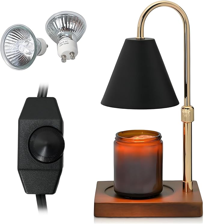 SOKCVSEA Candle Warmer Lamp - Candle Lamp Warmer Diamond with Height Adjustable, Birthday Gifts for Women Mom, House Warming Gifts New Home Decor, Wax Melt Candle Warmer with 2 Bulbs 7-Black Gold