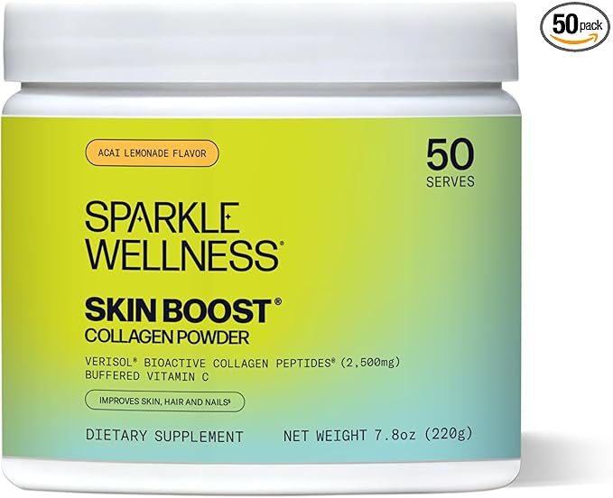 VERISOL Bioactive Hydrolyzed Collagen Peptides & Vitamin C | Collagen Powder Supplement for Hair, Skin, and Nail Health | Skin Boost (Acai Lemonade) [50-Serves]