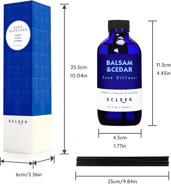 Reed Diffusers for Home, Balsam & Cedar Diffuser with Sticks, 3.7 Oz Scented Fragrance Oil Diffuser for Bedroom, Bathroom Decor