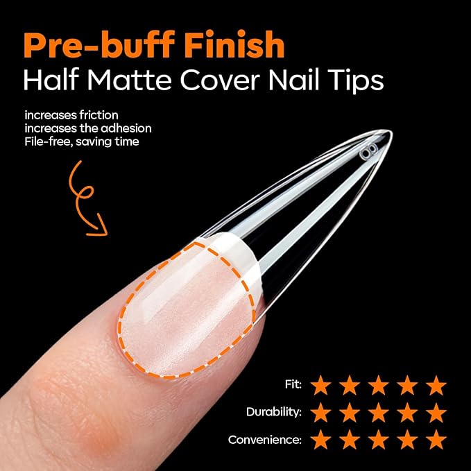 modelones Long Stiletto Nail Tips, Pre-shaped Soft Gel Tips Fake Nails False Acrylic Clear Full Cover Press on Extension Kit Gel Manicure DIY at Home 216PCS 12Sizes
