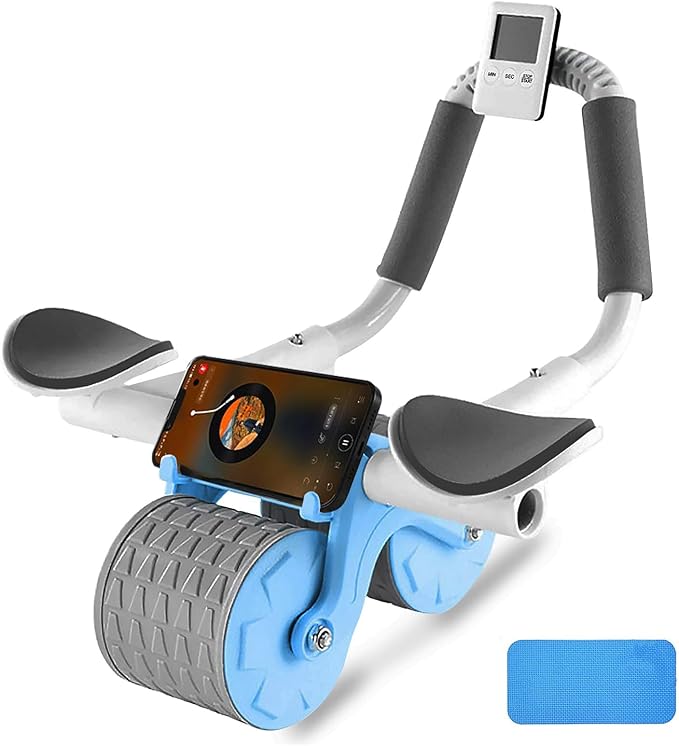 Bersauji 2025 New Ab Roller Wheel with Knee Mat &Timer, Automatic Rebound Abdominal Wheel, Ab Abdominal Exercise Roller with Elbow Support, Abs Workout Equipment Ab Exercise Roller for Women Men