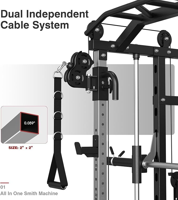 DONOW Smith Machine with Weight Stacks Home Gym Sytem Power Cage Squat Rack Dual Cable Crossover Machine All in One