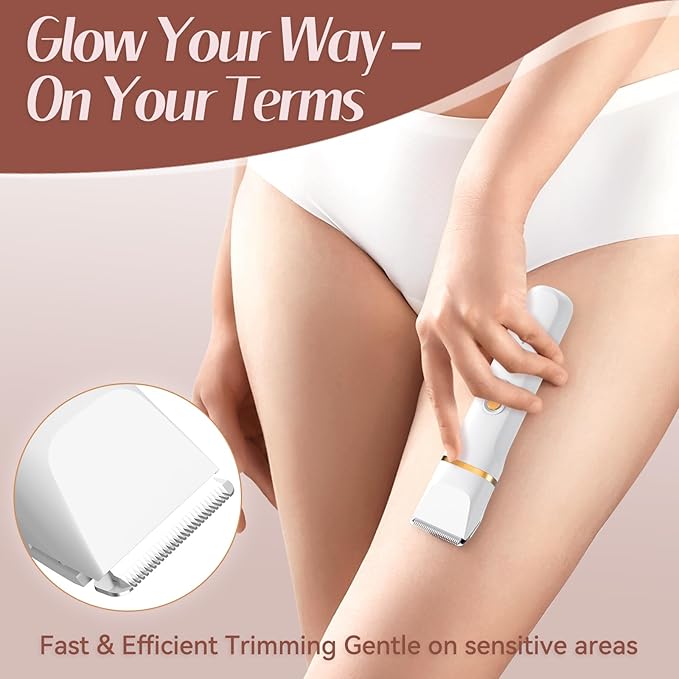5-in-1 Bikini Trimmer for Women, IPX7 Waterproof Electric Razors Shaver, Cordless Body Hair Trimmer, Facial & Pubic Hair Removal, Ceramic Blade (White)