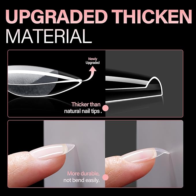 AILLSA Short Almond Nail Tips - Thickened Pre-shaped False Nail Tips Short Almond Shaped Half Matte Nails Tips, Fake Nails Extension 450pcs 15 Sizes with Storage Box