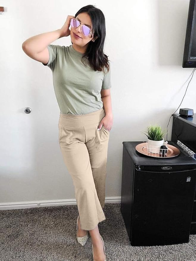 Promover Capri Pants for Women Wide Leg Yoga Cropped Pants with Pockets Loose Casual Summer Pants