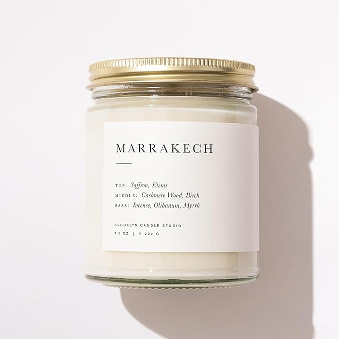 Brooklyn Candle Studio Marrakech Jar Candle - Luxury Scented Candle, Vegan Soy Wax, Hand Poured in The USA, 50 Hour Slow Burn Time - 7.5oz