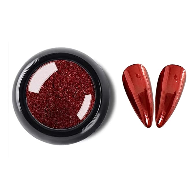Holographic Mirror Nail Powders Chrome Gold Effect Pure Metallic Dust Sequins UV Gel Nail Chrome Pigment for Nail Art Decoration (Red)