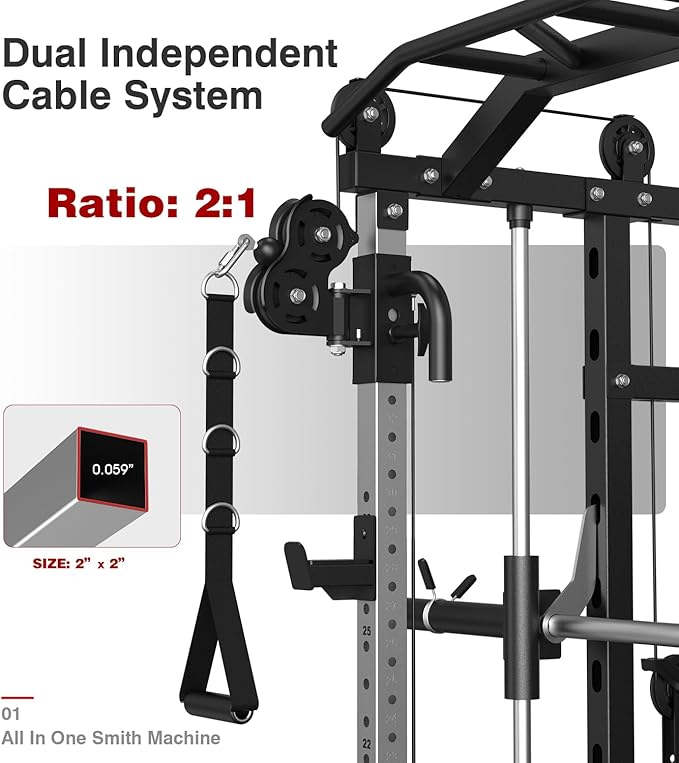DONOW Smith Machine with Weight Stacks Home Gym Sytem Power Cage Squat Rack Dual Cable Crossover Machine All in One