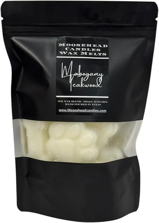 Mahogany teakwood scented wax melts. 10 count bag of 1oz puppy print wax melts| resealable bag 1 melt at a time to smell the whole house