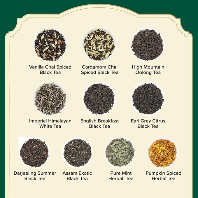 VAHDAM, Assorted Tea Sampler (20 Delicious Variety, 40 Individually Wrapped Pyramid Teabags) Long Leaf Premium Teas I Tea Gift Set I Gift Ideas for Lovers | Gifts for Him/Her