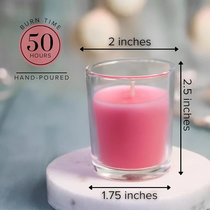 Simply Soson Scented Votive Candles, Bulk Set of 24 Pink Rose Small Candles Bulk, Votive Candles Scented in Glass, 10 Hours Burn, for Wedding, Birthday, Holiday Christmas & Home Decoration