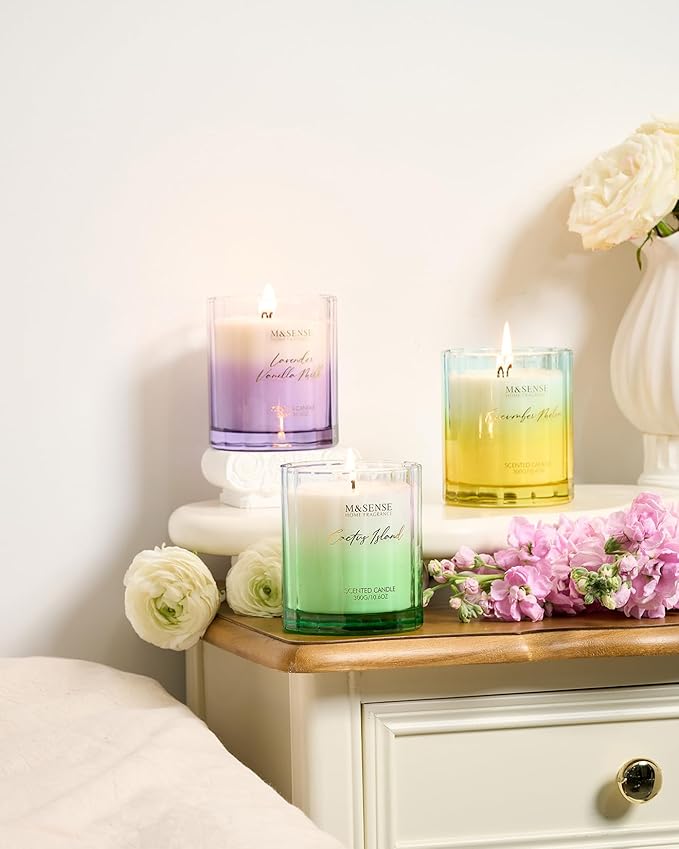 M&SENSE Cucumber Melon Scented Candle - 10.6oz Natural Soy Wax 60-Hour Long Lasting Burn Non Toxic Highly Scented Freshing Candle for Summer, Holiday Gifts & Aromatherapy