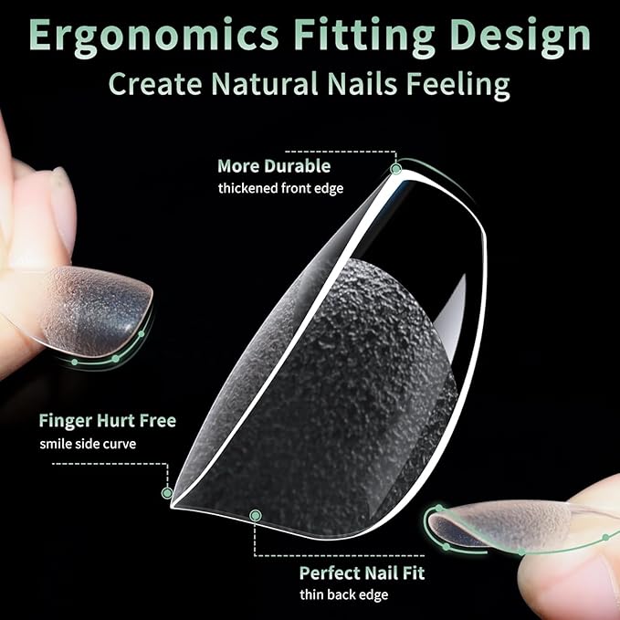 Short Square Nail Tips, 216pcs Acrylic Soft Fake Nails Gel Nail Tips, Full Cover Pre-Shaped Matte Clear Press on Nails for Extension, Diy at Home Manicure 12 Sizes