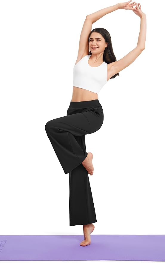 AFITNE Womens Wide Leg Yoga Pants with Pockets High Waist Stretch Dress Casual Pants Loose Lounge Sweatpants 28"/30"/32"