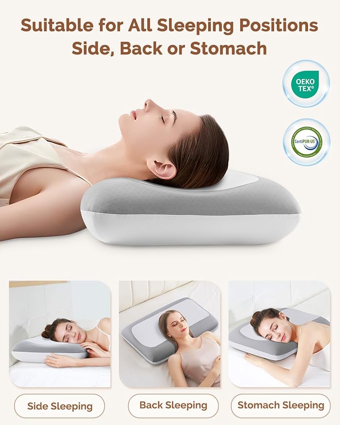 Cervical Neck Pillow, Ultra Soft Ergonomic Memory Foam Pillows for Sleeping with Cooling Breathable Pillowcase, Contour Deep Sleep Pillow for Adults, Neck Support Pillow for Side Back Stomach Sleepers