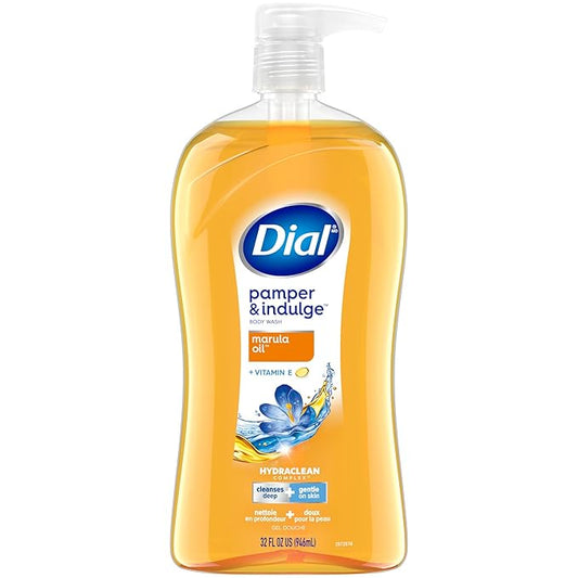 Dial Body Wash, Pamper & Indulge Marula Oil, 32 Fl Oz, Hydraclean Complex & Vitamin E, Gentle, Leaves Skin Feeling Nourished, Dermatologist-Tested, No Parabens & Sulfates