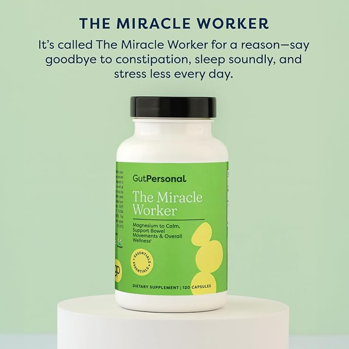 The Miracle Worker Magnesium Capsule Supplement: Reduce Stress and Improve Sleep Quality and Regularity While Easing Muscle Cramps, Capsules, 60 Servings, 120 ct
