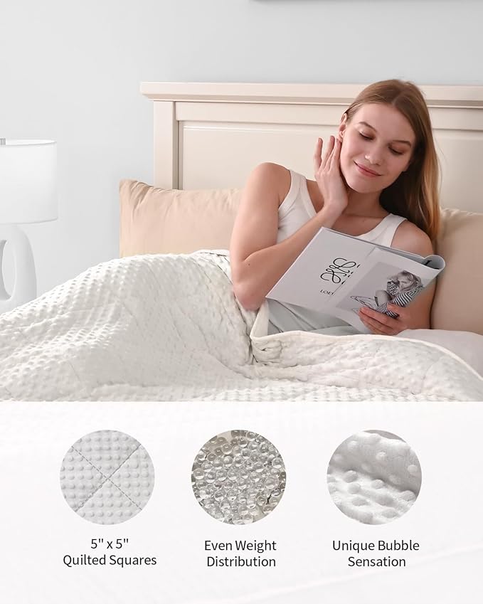 Mr. Sandman Weighted Blanket for Adults, Heavy Blanket for Woman,Man Sleeping/Calm, Soft and Cozy Weighted Throw Blankets, Machine Washable, 60 x 80in, 15 lbs, White