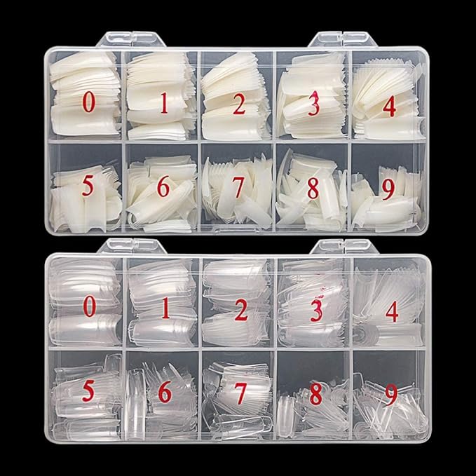 krofaue Nail Tips Lady French Style Acrylic Artificial Half Cover False Nail Tips with Box Ideal for Salons and Home DIY Manicure,10 Sizes,1000PCS (Natural and Clear)