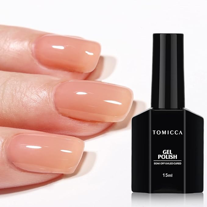 TOMICCA Nude Gel Nail Polish - Clear, Jelly, Translucent Nude - Quick Dry, Long Lasting UV Neutral Gel Polish for Nail Art Manicure