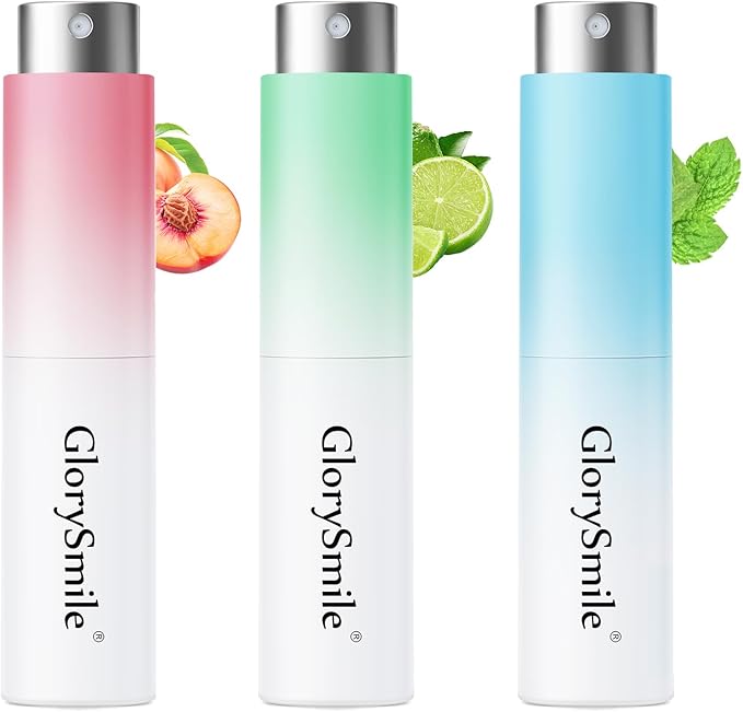 GlorySmile Oral Breath Spray 3 Bottles Fresh Mouth Spray for Bad Breath, Sugar-Free Fresheners for Adults, 3 flavors: Peach, Lime, and Peppermint