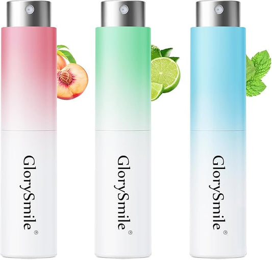 GlorySmile Oral Breath Spray 3 Bottles Fresh Mouth Spray for Bad Breath, Sugar-Free Fresheners for Adults, 3 flavors: Peach, Lime, and Peppermint