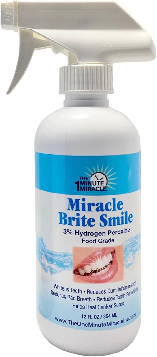 Miracle Brite Smile With Food Grade Hydrogen Peroxide and Essential Oils - Teeth whitening, breath freshening, removing bad breaths & tooth sensitivity.