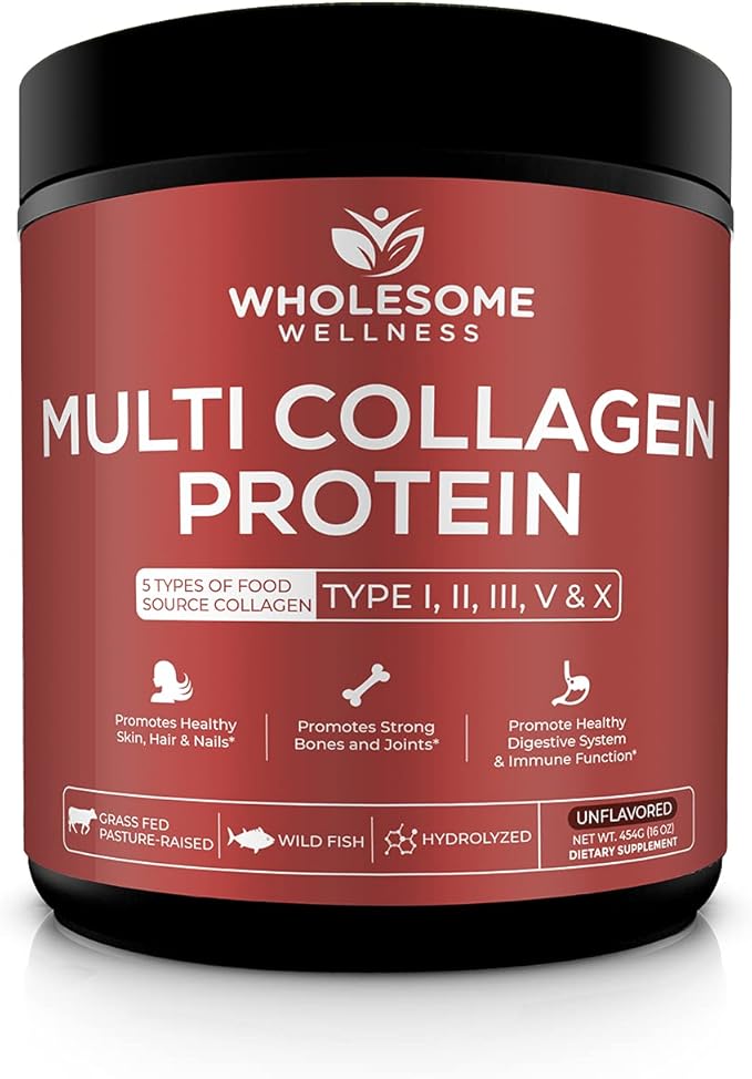 Wholesome Wellness Probiotics for Women 100 Billion CFUs with Prebiotics, Digestive Enzymes + Multi Collagen Protein Powder Hydrolyzed (Type I II III V X) Bundle